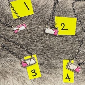 1 Pink and White Rectangular Pendant Necklace